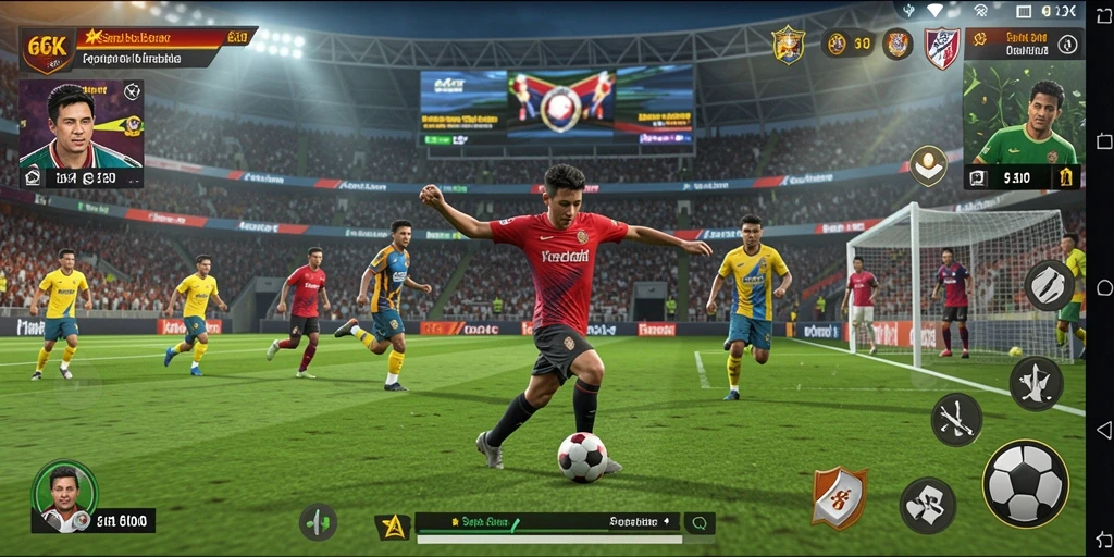 Screenshot 66K menunjukkan aksi permainan sepak bola yang mendebarkan.