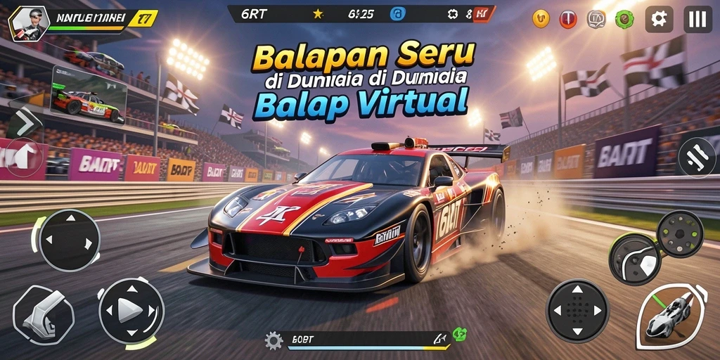 Screenshot gameplay 6RT menampilkan momen balapan yang intens.